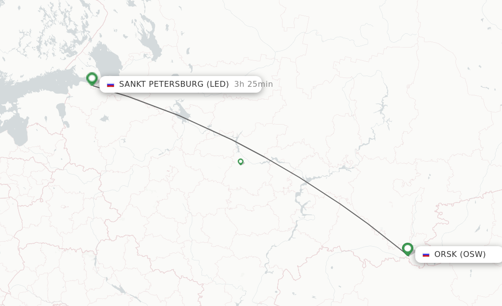 Flights from Orsk to Saint Petersburg route map