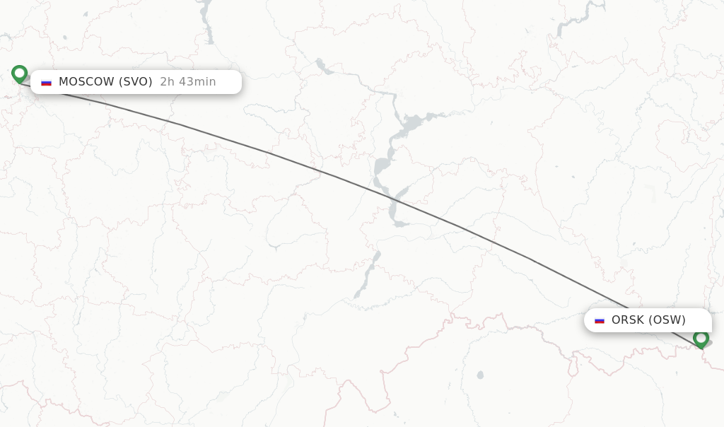 Flights from Orsk to Moscow route map