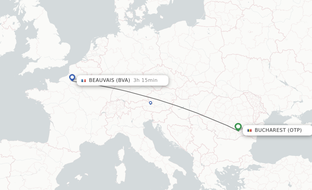 Flights from Bucharest to Paris route map