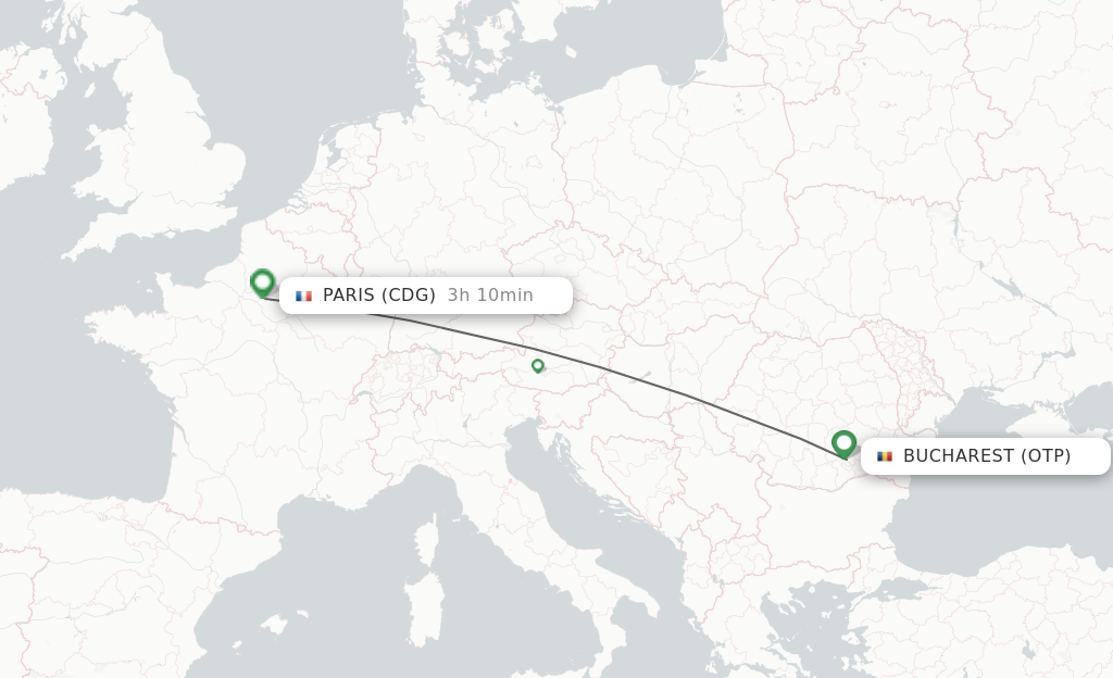 Flights from Bucharest to Paris route map