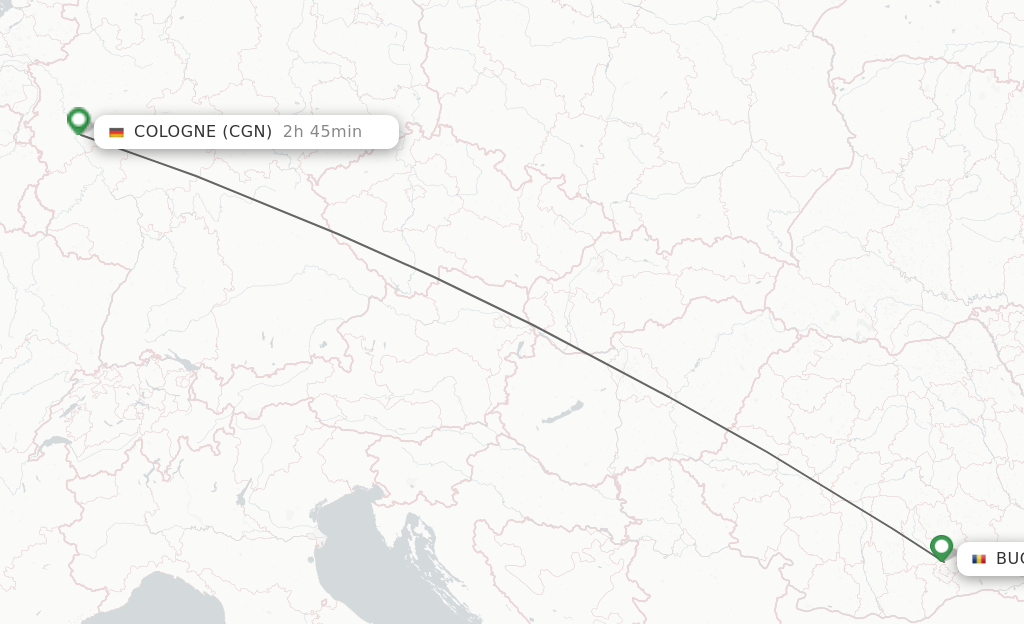 Flights from Bucharest to Cologne route map