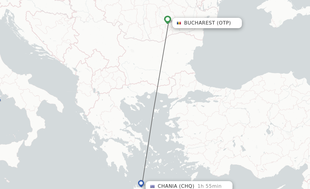 Flights from Bucharest to Chania route map