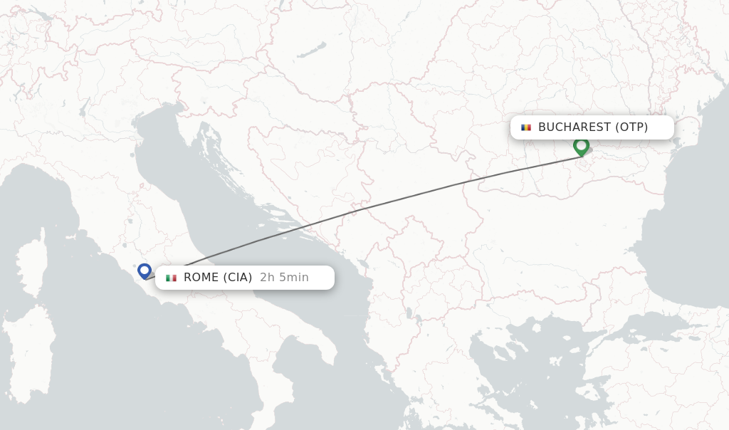 Flights from Bucharest to Rome route map