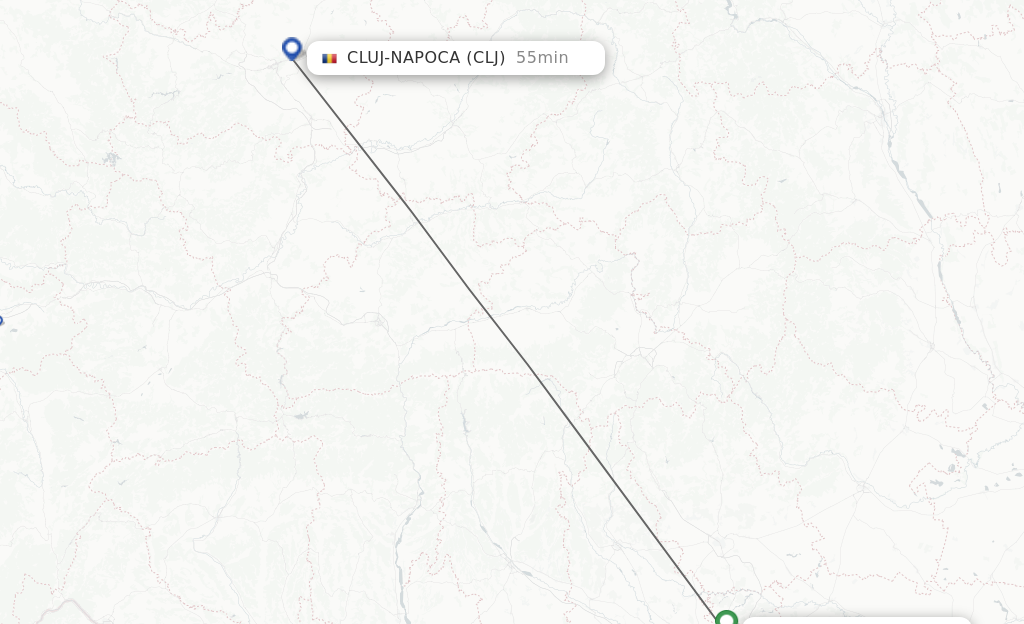 Flights from Bucharest to Cluj-Napoca route map