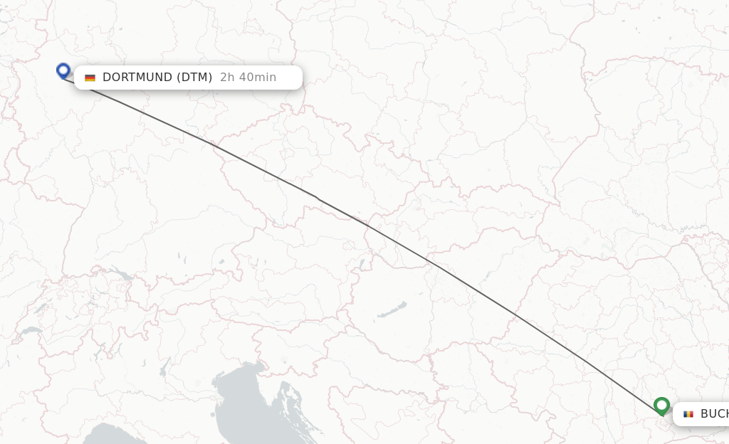 Flights from Bucharest to Dortmund route map