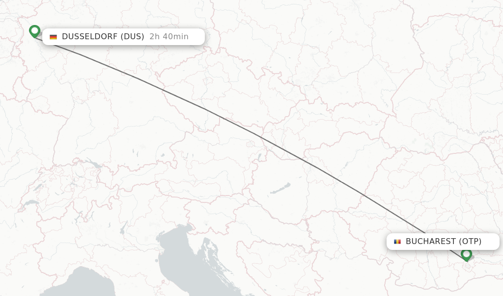 Flights from Bucharest to Dusseldorf route map