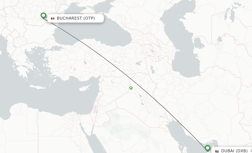 Flights from Bucharest to Dubai route map