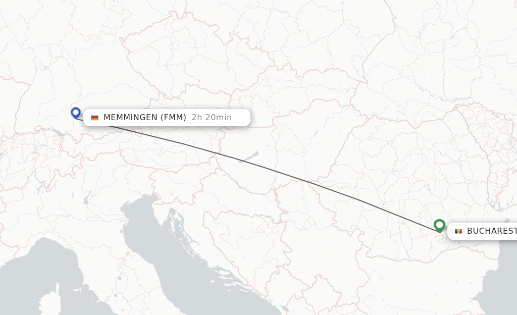 Flights from Bucharest to Memmingen route map