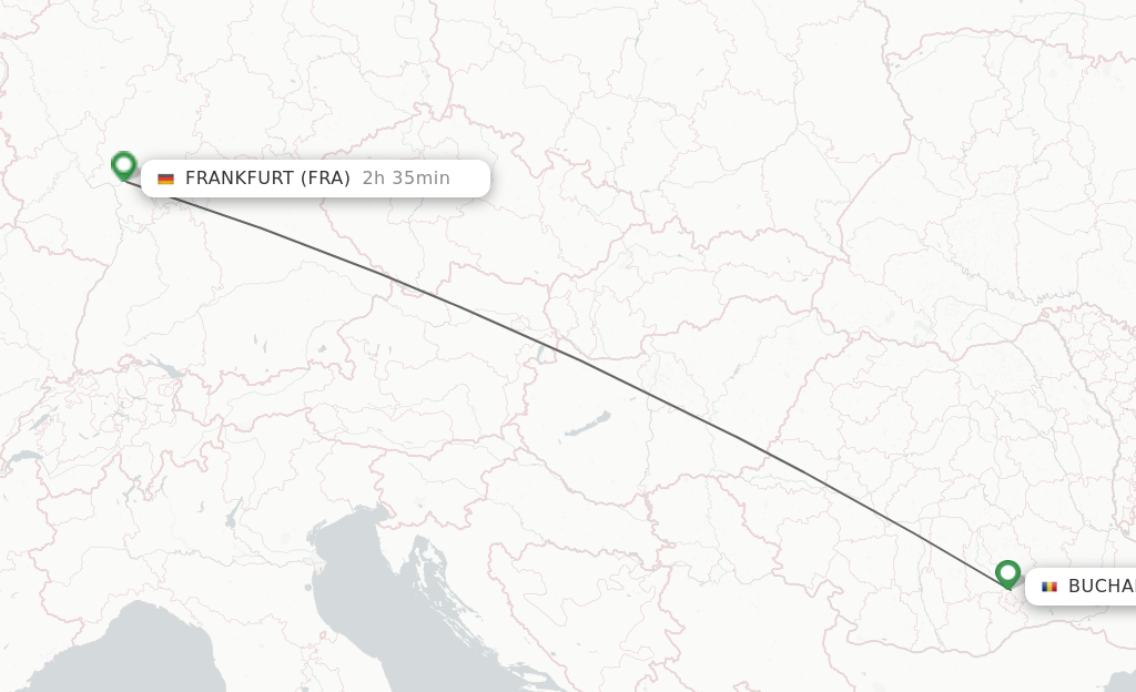 Flights from Bucharest to Frankfurt route map