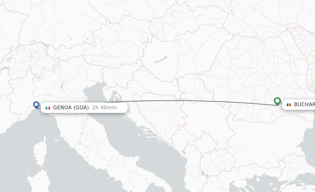 Flights from Bucharest to Genoa route map