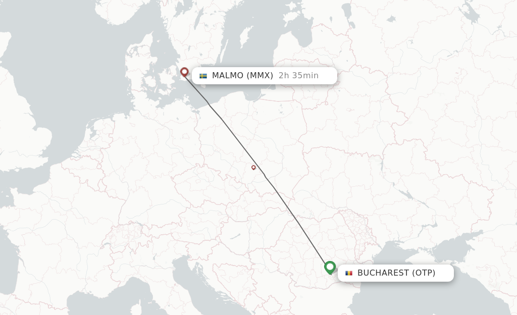 Flights from Bucharest to Malmo route map