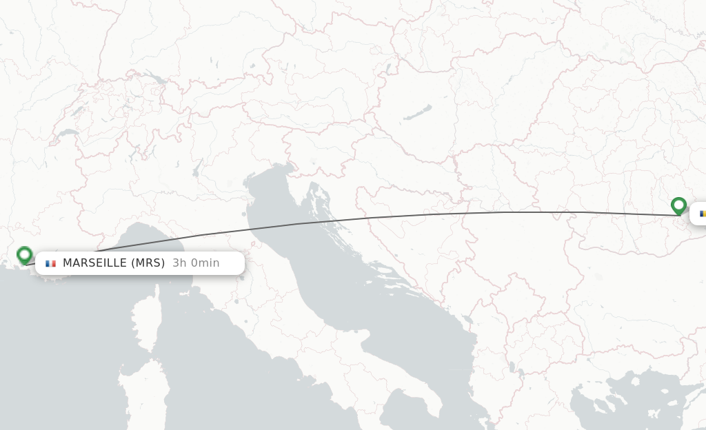 Flights from Bucharest to Marseille route map