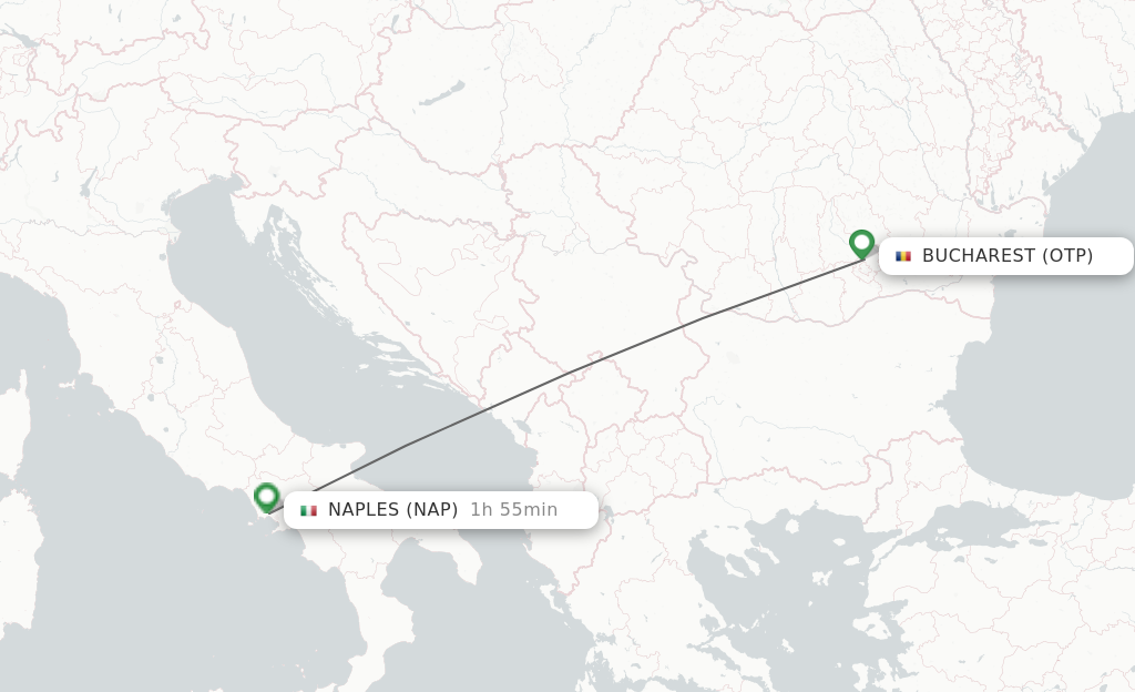 Flights from Bucharest to Naples route map