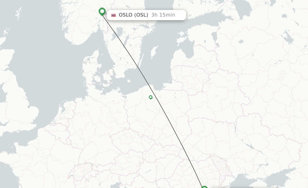 Flights from Bucharest to Oslo route map