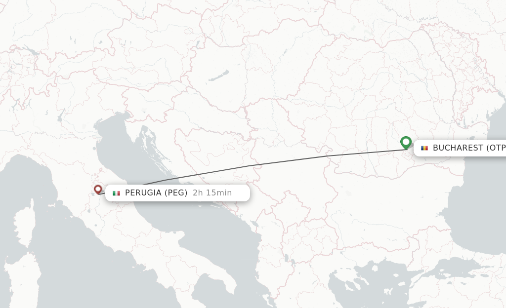 Flights from Bucharest to Perugia route map