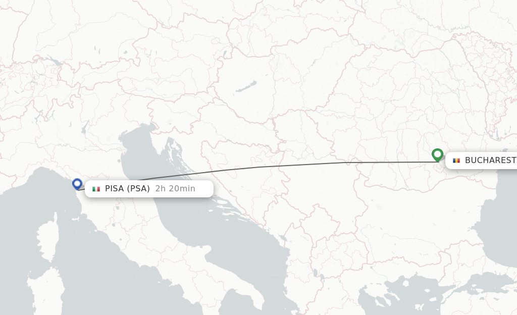 Flights from Bucharest to Pisa route map