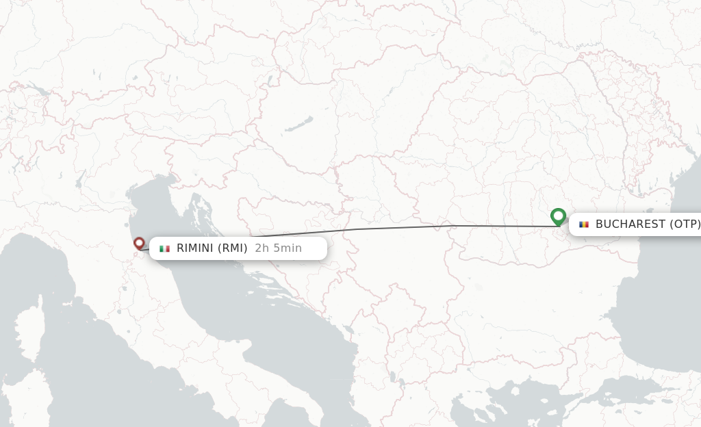 Flights from Bucharest to Rimini route map