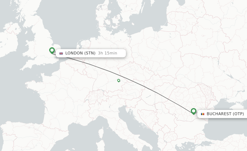 Flights from Bucharest to London route map
