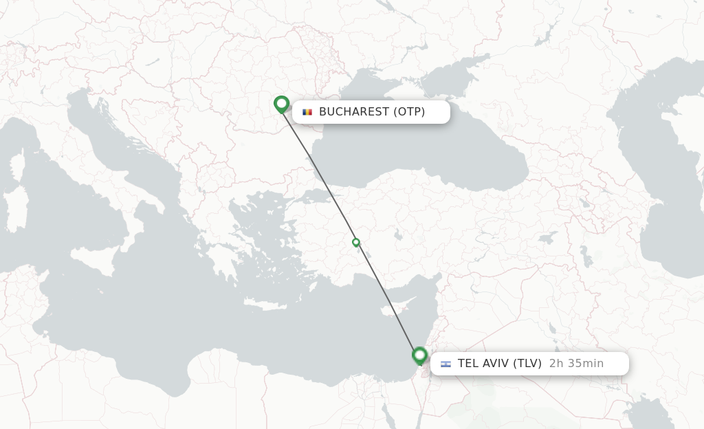 Flights from Bucharest to Tel Aviv route map