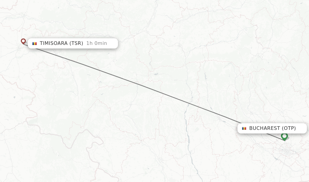 Flights from Bucharest to Timisoara route map