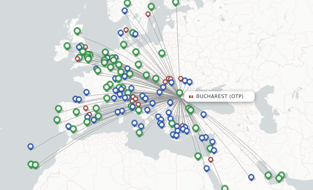 Flights from Bucharest to London route map