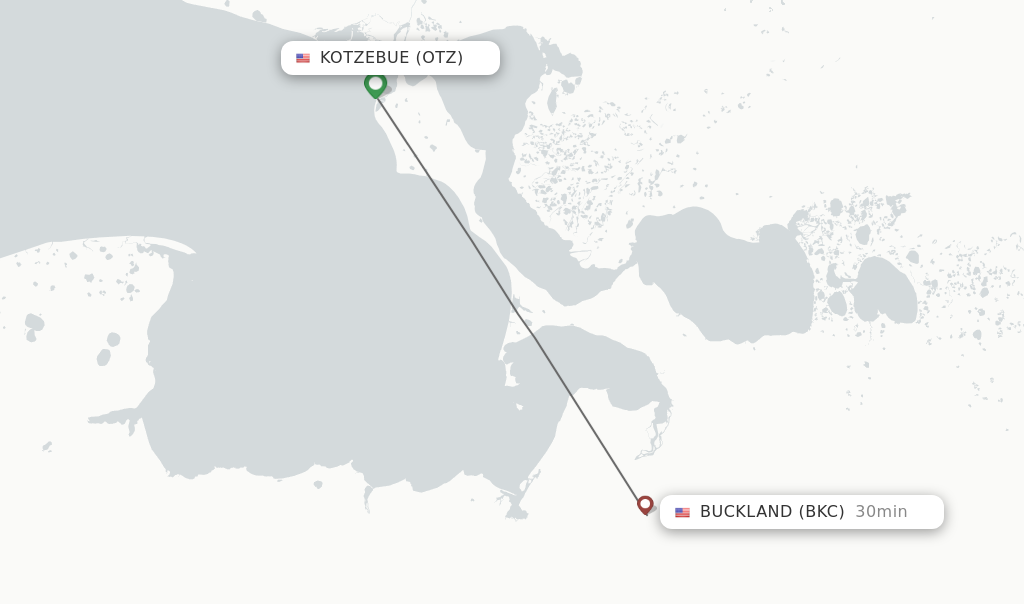 Flights from Kotzebue to Buckland route map