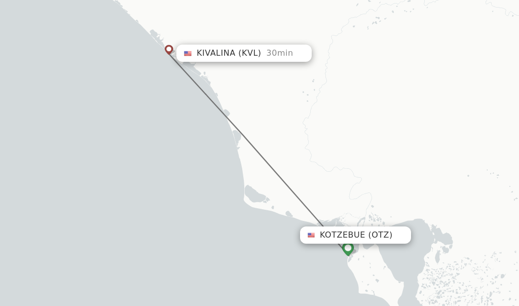 Flights from Kotzebue to Kivalina route map