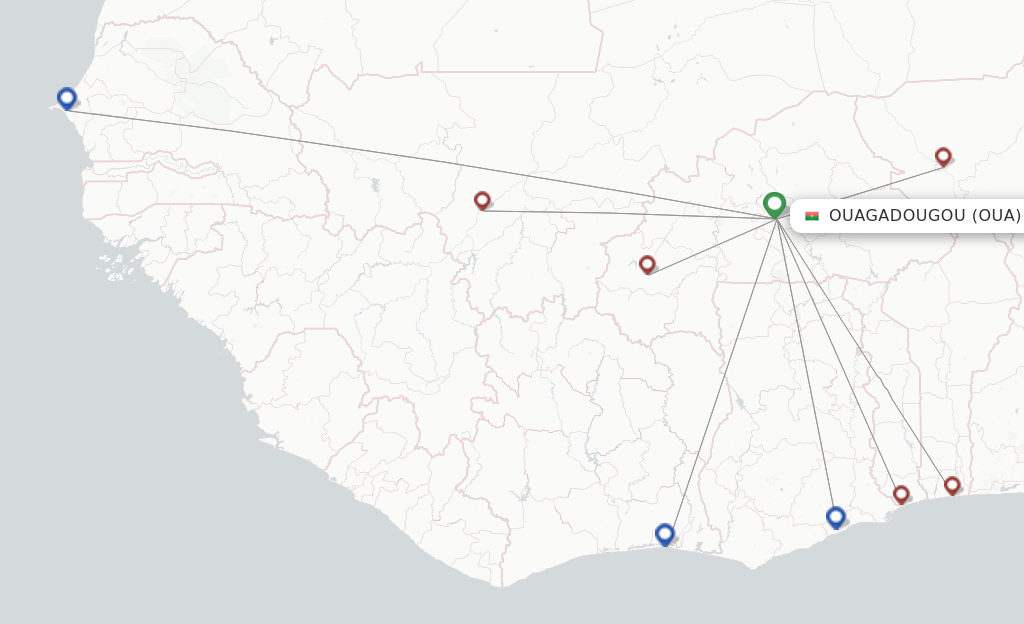 Route map with flights from Ouagadougou with Air Burkina