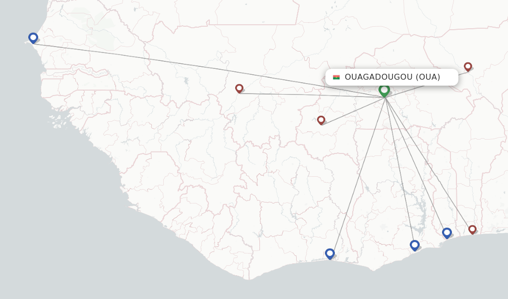 Route map with flights from Ouagadougou with Air Burkina