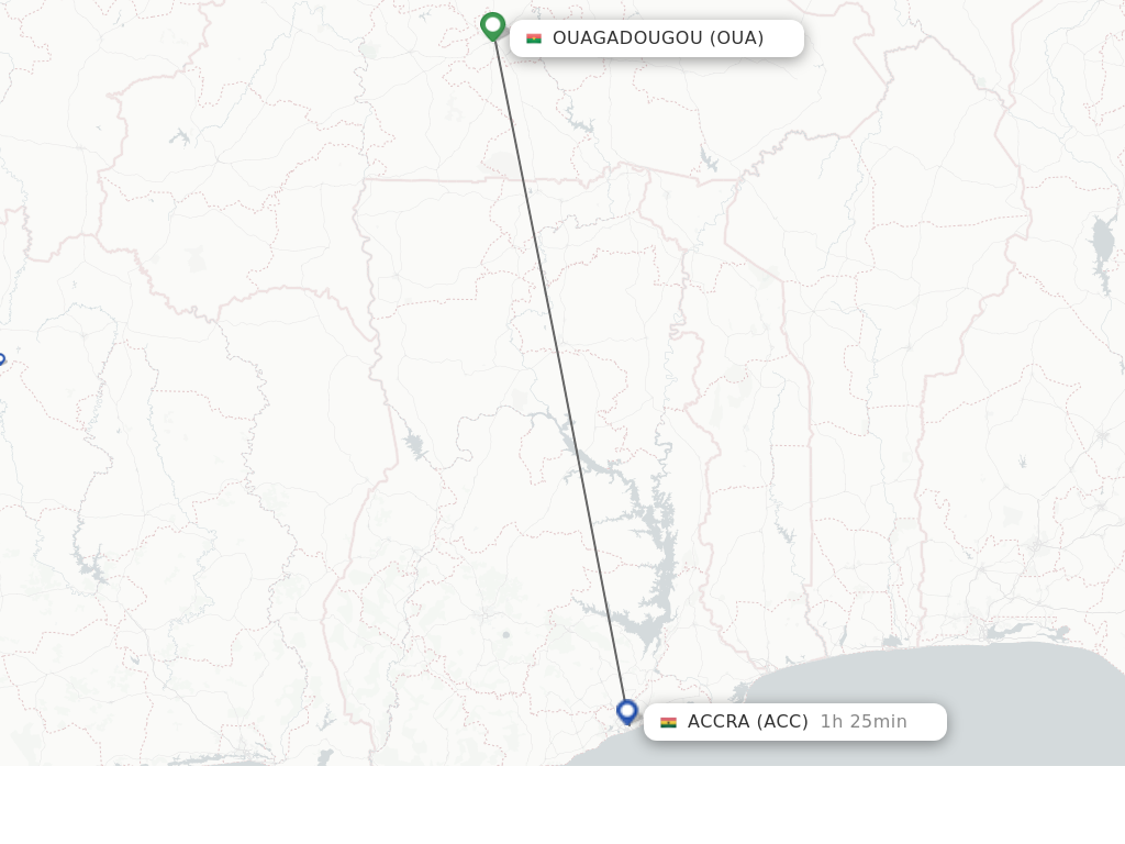 Flights from Ouagadougou to Accra route map