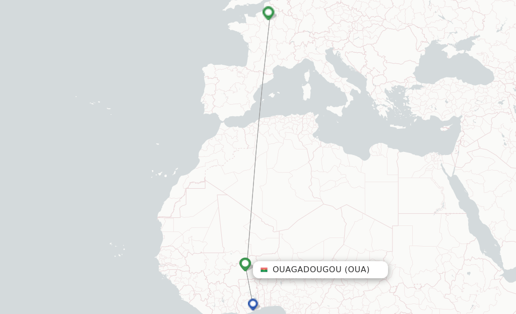 Route map with flights from Ouagadougou with Air France