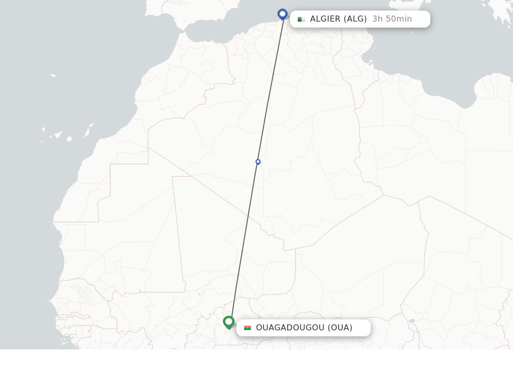 Flights from Ouagadougou to Algier route map