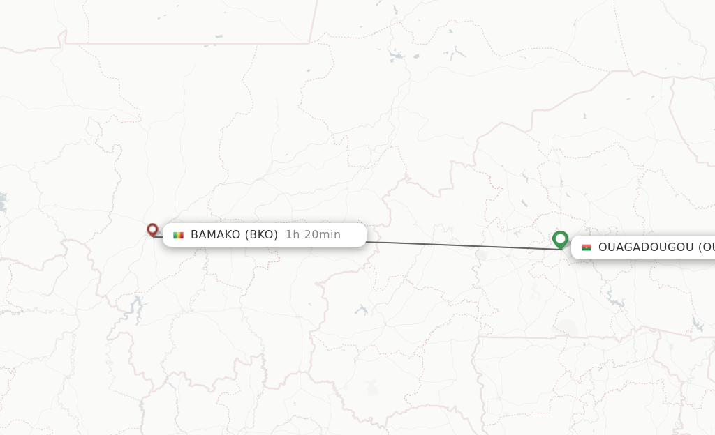 Flights from Ouagadougou to Bamako route map