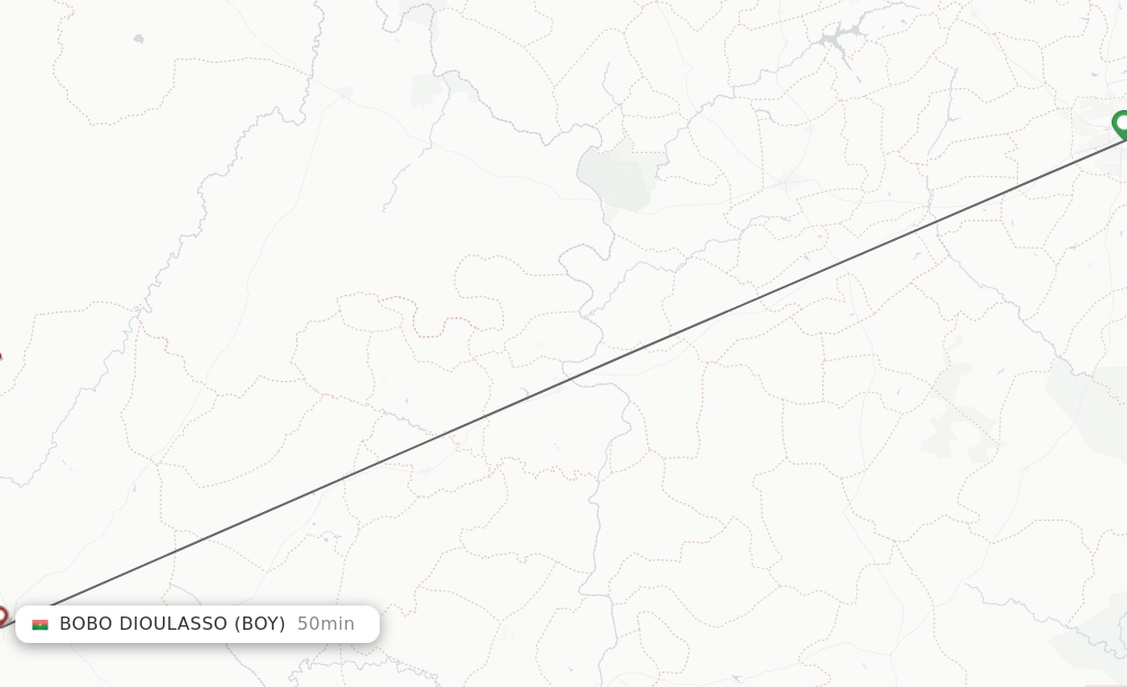 Flights from Ouagadougou to Bobo Dioulasso route map