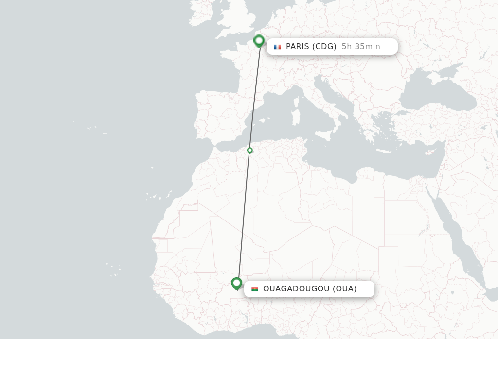 Flights from Ouagadougou to Paris route map