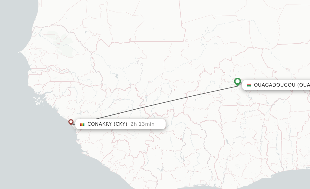 Flights from Ouagadougou to Conakry route map