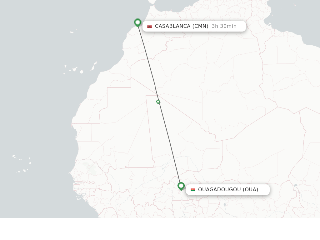 Flights from Ouagadougou to Casablanca route map