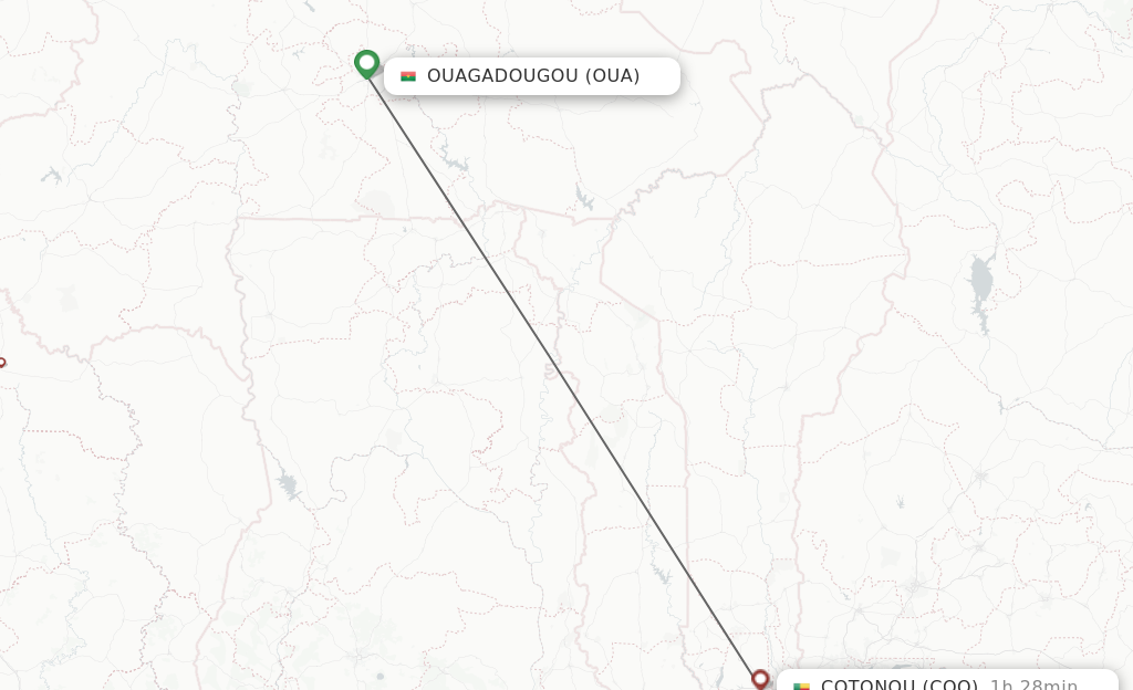 Flights from Ouagadougou to Cotonou route map