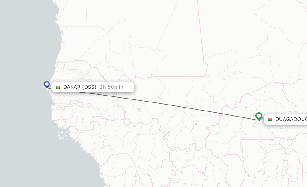 Flights from Ouagadougou to Dakar route map