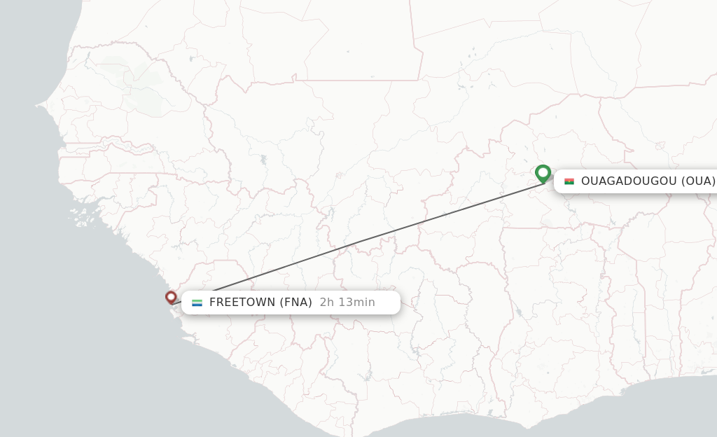 Flights from Ouagadougou to Freetown route map