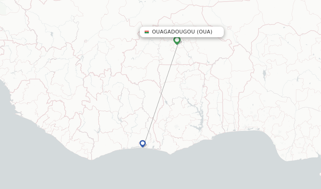 Route map with flights from Ouagadougou with Air Cote DIvoire