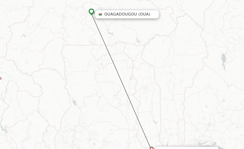 Flights from Ouagadougou to Lome route map