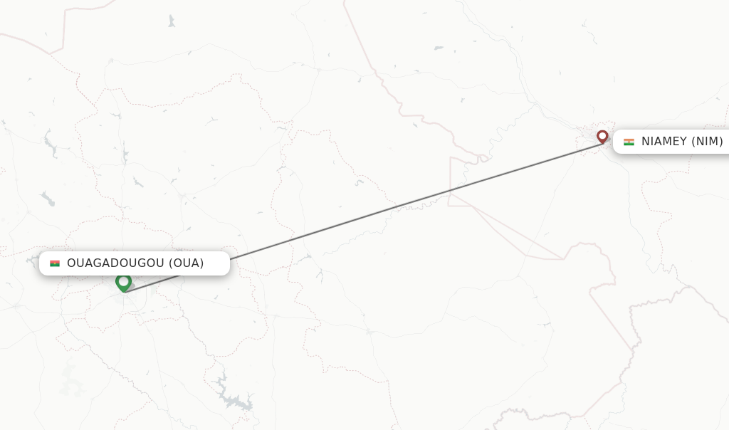 Flights from Ouagadougou to Niamey route map