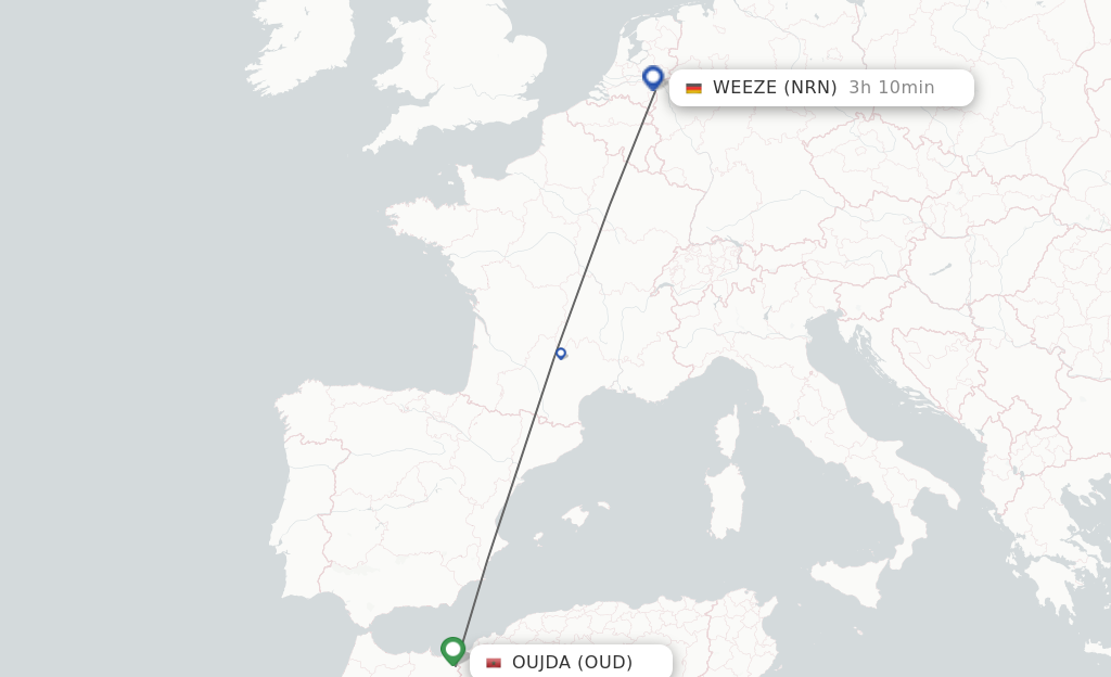 Flights from Oujda to Dusseldorf route map
