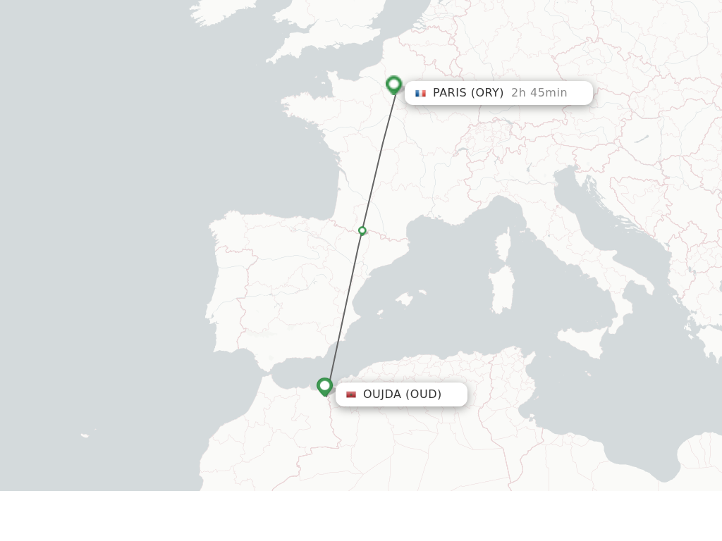Flights from Oujda to Paris route map