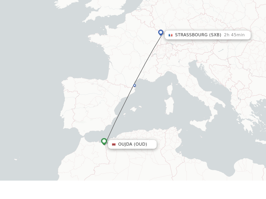 Flights from Oujda to Strasbourg route map
