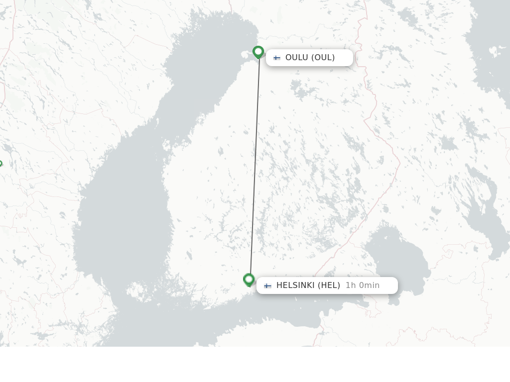 Flights from Oulu to Helsinki route map