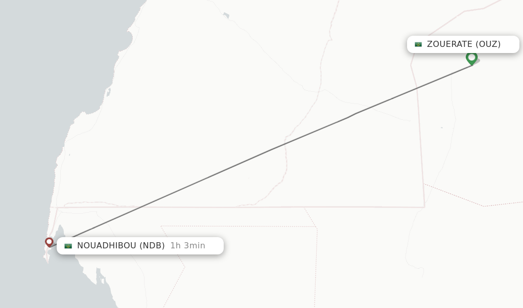 Flights from Zouerate to Nouadhibou route map