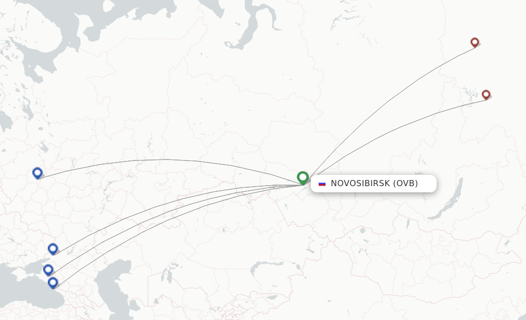 Route map with flights from Novosibirsk with Alrosa Air