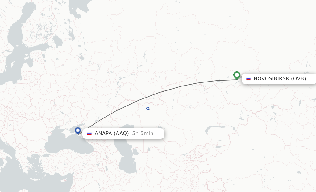 Flights from Novosibirsk to Anapa route map